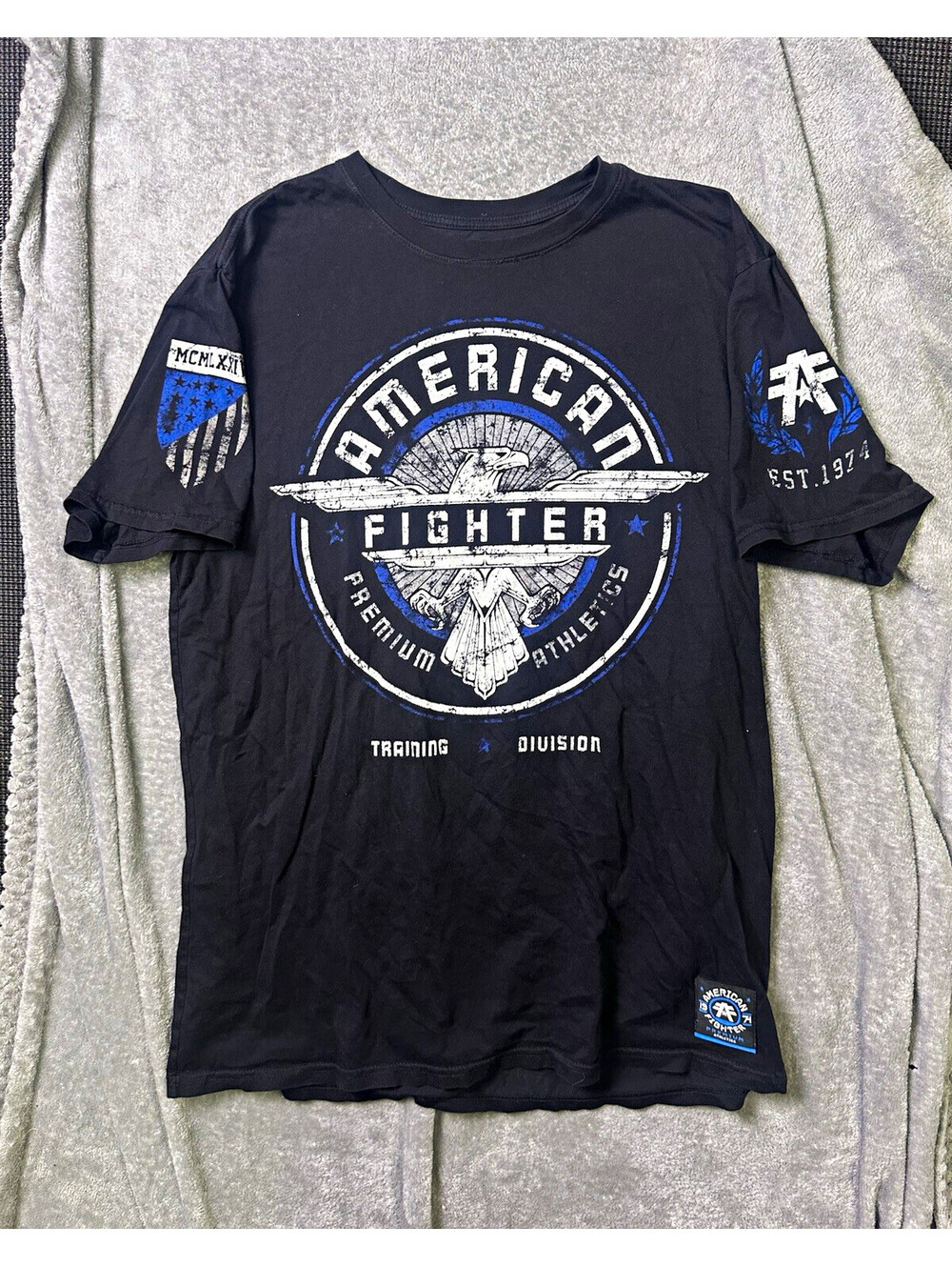 American Fighter Men's Black Graphic Print Logo Crew Neck T-Shirt Size L
